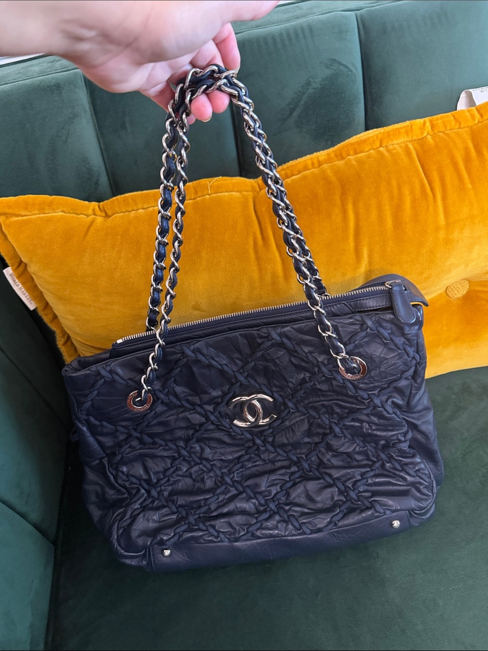 Gorgeous authentic Chanel navy blue leather